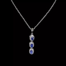 Natural Oval Blue Tanzanite White Topaz Sterling Silver Necklace - £87.04 GBP