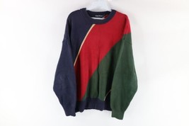 Vintage 90s Nautica Mens Large Faded Rainbow Color Block Cotton Knit Dad Sweater - £63.04 GBP