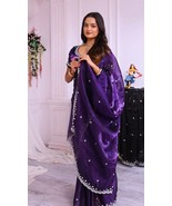 Elegant Hand Work Designer Wedding Wear Zimichoo Silk Saree - $110.00