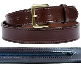 LARGE MONEY BELT - Stitched DARK BROWN Bridle Leather &amp; 24&quot; Zipper USA H... - $88.97+