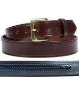 LARGE MONEY BELT - Stitched DARK BROWN Bridle Leather &amp; 24&quot; Zipper USA H... - £90.39 GBP+