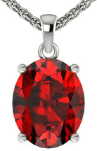 14k White Gold Oval Shape Red Garnet Sparkling Prong Pendant Necklace 2.6 Carats - £232.59 GBP