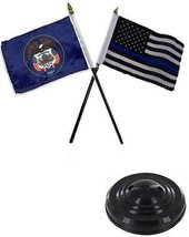 AES Utah State &amp; USA Police Blue 4&quot;x6&quot; Flag Desk Set Table Stick Black Base - £3.10 GBP