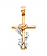 14K Tri Color Gold Religious Cross with Rose Pendant - $7,750.67 MXN