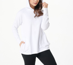 zuda Z-Knit Long Sleeve Ribbed Cuff Hooded Pullover Top- White, Small - £17.06 GBP