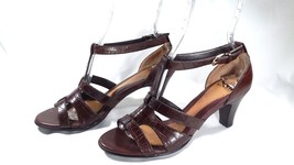SOFFT Women Heels Size 7.5 Brown Faux Croc Sandal Strappy Leather Cushioned - £31.38 GBP