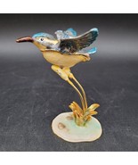 Bejeweled &quot;Kingfisher&quot; Pond Cattail Hinged Metal Enameled Rhinestone Tri... - $40.73 CAD