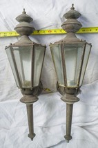 Vintage Pair of Metal Brass Sconce Lamp Glass Fixture egz - £212.44 GBP