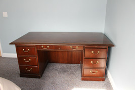 Vintage Quality X-Large Wood Executive Double Pedestal Desk 73&quot;x36&quot; Home Office - £311.61 GBP