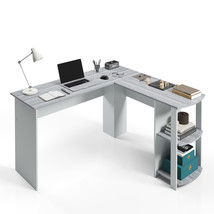 Modern L-Shaped Desk with Side Shelves, Grey - £231.62 GBP