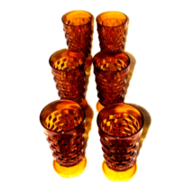 Vintage 70s Indiana Glass Whitehall Cubist Amber Drinking Glasses 6&quot; Set... - £39.46 GBP