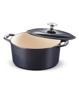 Round 5.5 Quart Dark Blue Enameled Oven Safe Cast Iron Dutch Oven with Lid - $206.07 CAD