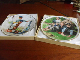 Norman Rockwell Crown Bavaria Germany 2 collector plates &quot;First Smoke&quot; &amp;... - £58.42 GBP