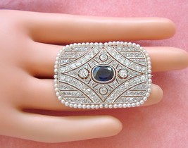 ANTIQUE ART DECO 2.6ct SAPPHIRE 3.25 ctw MINE DIAMOND PEARL PLATINUM BRO... - $5,444.01