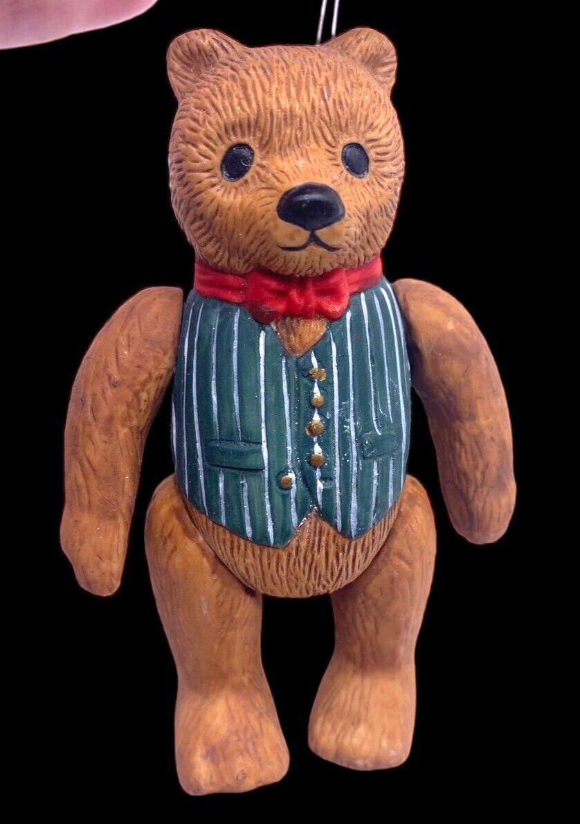 Primary image for Department 56 Christmas Ornament Teddy Bear Jointed Moving Arms & Legs Vtg 1983