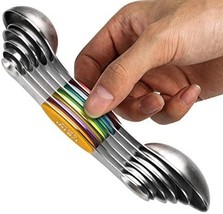 Magnetic Measuring Spoons Set of 6 Stainless Steel Dual Sided Stackable Teaspoon - £28.47 GBP