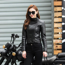 Women black leather jacket ladies black biker leather jacket xl small #39 - $139.99