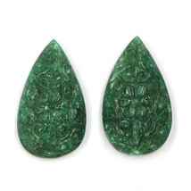 Hand Engraved Emerald , 89.89 Cttw , Carved Emerald Pear , Emerald Carving , Pea - £479.01 GBP