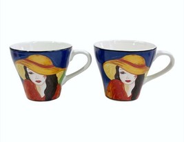 Lot of 2 Sango Cafe Paris #4914 Porcelain 9oz Vivid Colors Ladies w/Hats Cup Mug - £15.41 GBP