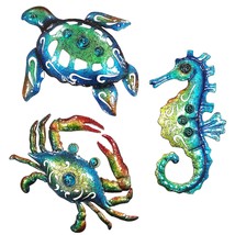 Metal Sea Turtle Seahorse Crab Beach Themed Bathroom Wall Art Decor, Ocean Theme - £31.11 GBP