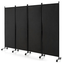 4-Panel Folding Room Divider 6&#39; Rolling Privacy Screen w/ Lockable Wheel... - £90.15 GBP