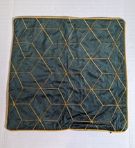 Mid Century Mod Green Velvet Rayon Square 19x19&quot; Gold Embroidery Trim Pillowcase - £27.37 GBP