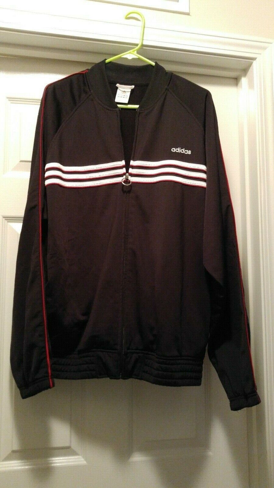 Adidas Black Red / White Full Zip Warm up Track Jacket Men&#39;s L - $26.58