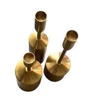 Set of 3 Mid Century Modern Brass Taper Candle Holders Minimalist Decor image 3
