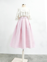 Women Winter PINK Midi Pleated Skirt Woolen Pink Pleated Party Skirt Plus Size 