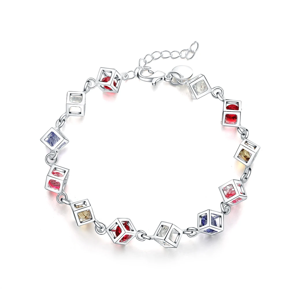 925 Stamp silver bracelets women lady wedding gift Jewelry fashion charm colorfu - £16.37 GBP