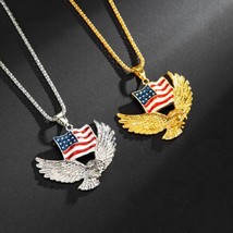 Mens American Flag Flying Bald Eagle Pendant Necklace Animal Jewelry Chain 24&quot; - £7.07 GBP