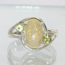 Welo Opal Diamond Cut Peridot Handmade Sterling Silver Ladies Ring size 7.75 - £119.96 GBP