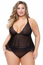 Womens Plus Size Black Lace and Mesh Cami and Panty Pajama Lingerie Set - £27.07 GBP