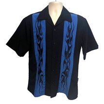 Mens Vintage Black Blue Colorblock Button Up Rockabilly Camp Shirt Mediu... - £47.47 GBP