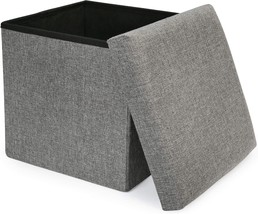 Lotfancy Storage Ottoman Cube, Folding Square Ottoman Seat, Small Ottoman, Grey - £28.41 GBP