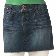 SO Juniors Denim Dark Rinse Miniskirt Mini Skirt Hem Pocket Skirt - £11.79 GBP