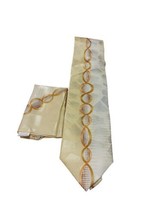 Fratello Hand Made Classic Neck Tie Orange /Cream Gold Geometric diamond Pock SQ - £10.60 GBP