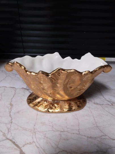 Primary image for Weeping Gold 22K Dixon Art Studio Candy, Nut Dish Vintage Porcelain Made In 