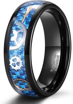 8mm Tungsten Rings for Men Women Wedding Bands Blue Carbon Fiber (Size:10) - £18.97 GBP