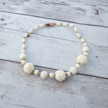 Vintage Bracelet - Cream Carved Beads - Dainty - $16.99