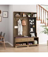 Hall Tree with Bench, Coat Rack &amp; Storage - Brown - $271.99