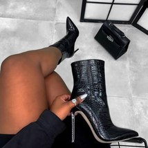 Brand Fashion Women Ankle Boots Zip Pointed Toe Footwear 11CM High Heels Female  - £54.41 GBP
