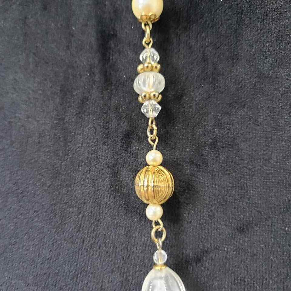 1928 Womens Fashion Clear Crystals Faux Pearl Beaded Long Necklace with Lobster Item image 4