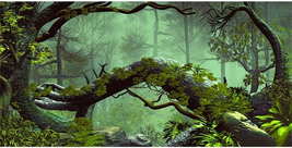 AWERT 72X24 Inches Foggy Forest Terrarium Background Stone Green Tree Tropical R - £11.96 GBP