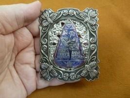 (z38-5) purple red Egyptian Czech glass triangle button floral silver brooch pin - £32.20 GBP