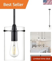 Adjustable Height Black Pendant Light Fixture with Clear Glass Shade for... - $89.99