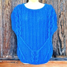 Renee Tener for Jeanne Pierre Hand Knit Cap Sleeve Blue Top Vintage 1980s Medium - £23.73 GBP