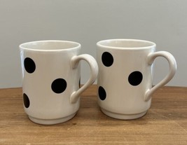 Set of 2 Kate Spade Lenox New York Deco Dot Coffee Mugs Black &amp; White Polka Dot - £28.32 GBP