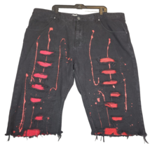 Encrypted Mens Shorts 46 Distressed Hip Hop Jean Black Red Paint Splatter - £11.79 GBP