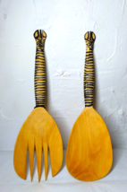 Wooden African Zebra 12&quot; Salad Fork &amp; Spoon/Whimsical! - Handmade - Fast... - £12.82 GBP